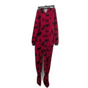 Lazy One Kids Pajama Onesie Size 12 Red Black Moose Unisex Tailgate PJs